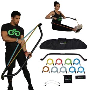 original gorilla bow portable home gym resistance bands and bar system for travel, fitness, weightlifting and exercise kit, full body workout equipment set