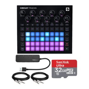 Novation Circuit Tracks Groovebox Bundle with 4-Port USB 3.0 Hub, 32GB microSD Card, and 1/4-Inch TRS Cables (2-Pack) (5 Items)