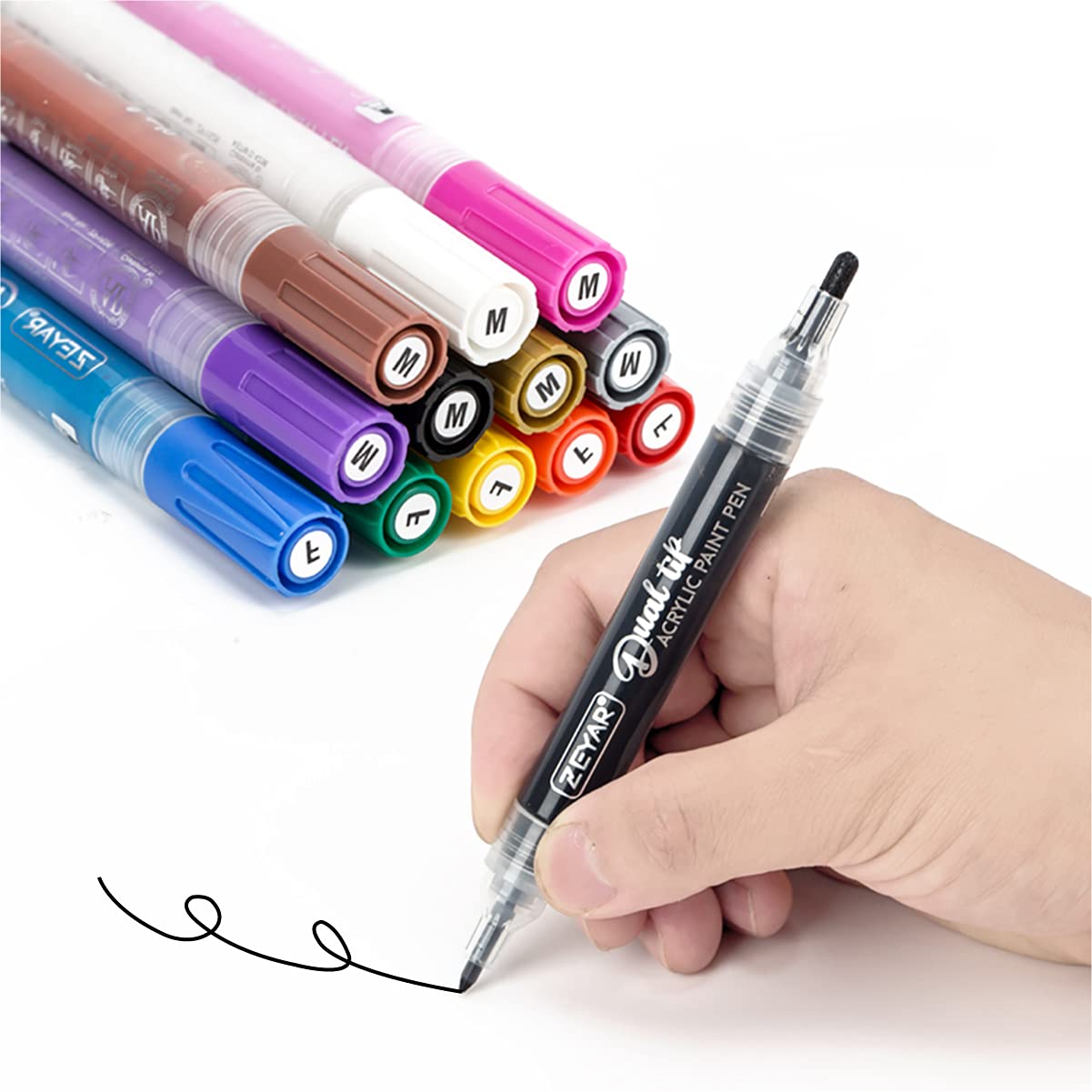 ZEYAR Dual Tip Paint Pens, Medium and Extra Fine, Water Based Acrylic & Waterproof Ink, Assorted Colors, Works on Rock, Wood, Glass, Metal, Ceramic and More (12 Colors)