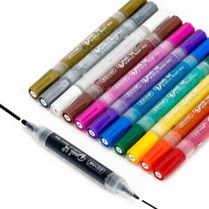 zeyar dual tip paint pens, medium and extra fine, water based acrylic & waterproof ink, assorted colors, works on rock, wood, glass, metal, ceramic and more (12 colors)