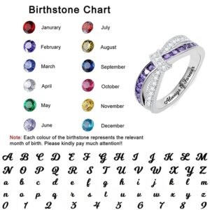 Elsie Lopez Silver Rings Personalized Engraved Cross-Finger Birthstone Ring Sterling Silver 925 Promise Ring for Her Wedding Band Ring Engagement Ring