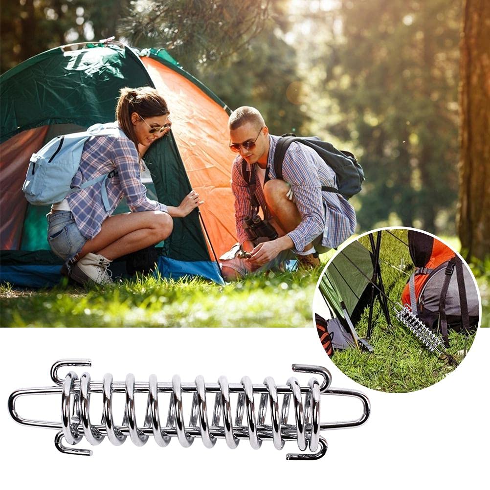 ZICRIC Tent Spring Buckle, 4Pcs Damping Spring Sunshade Heavy Duty Stainless Steel Awning Rope Tensioner Spring Camping Beach Tent Rope Tensioner Tent for Outdoor Camping Dog Training