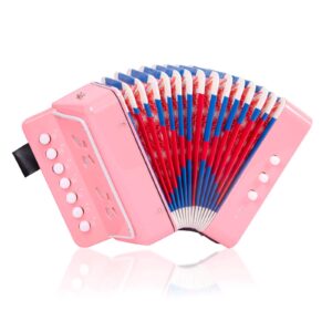 accordion mini musical instruments 7 keys button for beginners adults pink