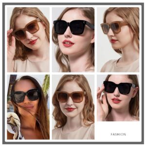 ANDWOOD Oversized Sunglasses for Women Big Large Square Wide Frame Shades Retro Trendy Fashion UV Protection 2 Pack Black Brown Sun glasses