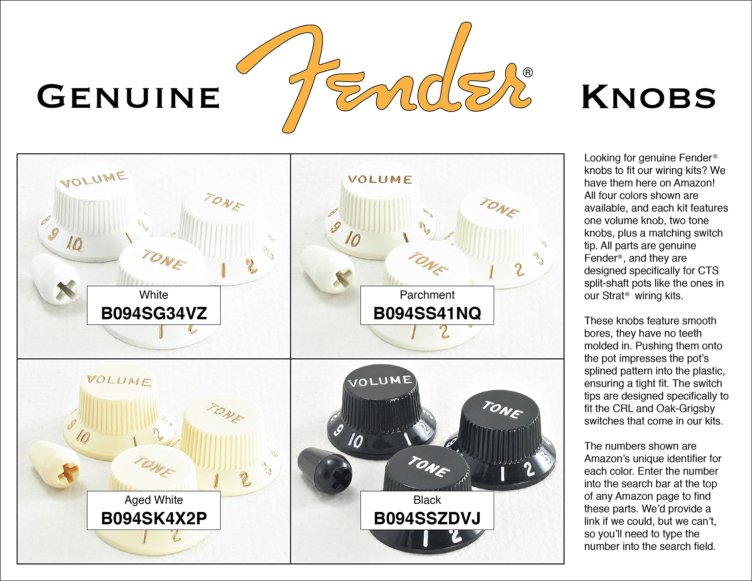 ToneShaper Fender Knob Set, Strat, Parchment