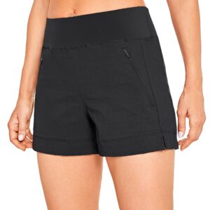 CRZ YOGA Women's Lightweight Mid Rise Hiking Shorts 4'' - Stretch Athletic Summer Travel Outdoor Golf Shorts Zip Pockets Ink Gray Medium