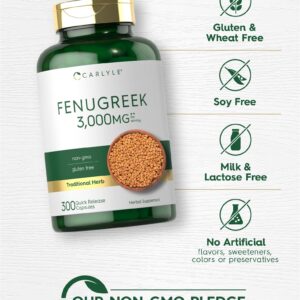 Carlyle Fenugreek Capsules | 300 Count | Non-GMO & Gluten Free Extract | Fenugreek Seeds