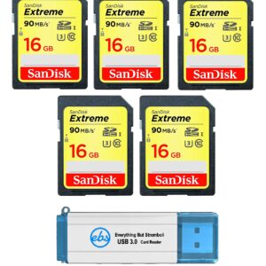 SanDisk Extreme 16 GB SD Card (5 Pack) Speed Class 10 UHS-1 U3 C10 4K HD 16G SDHC Memory Cards for Compatible Digital Camera, Computer, Trail Cameras