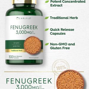 Carlyle Fenugreek Capsules | 300 Count | Non-GMO & Gluten Free Extract | Fenugreek Seeds