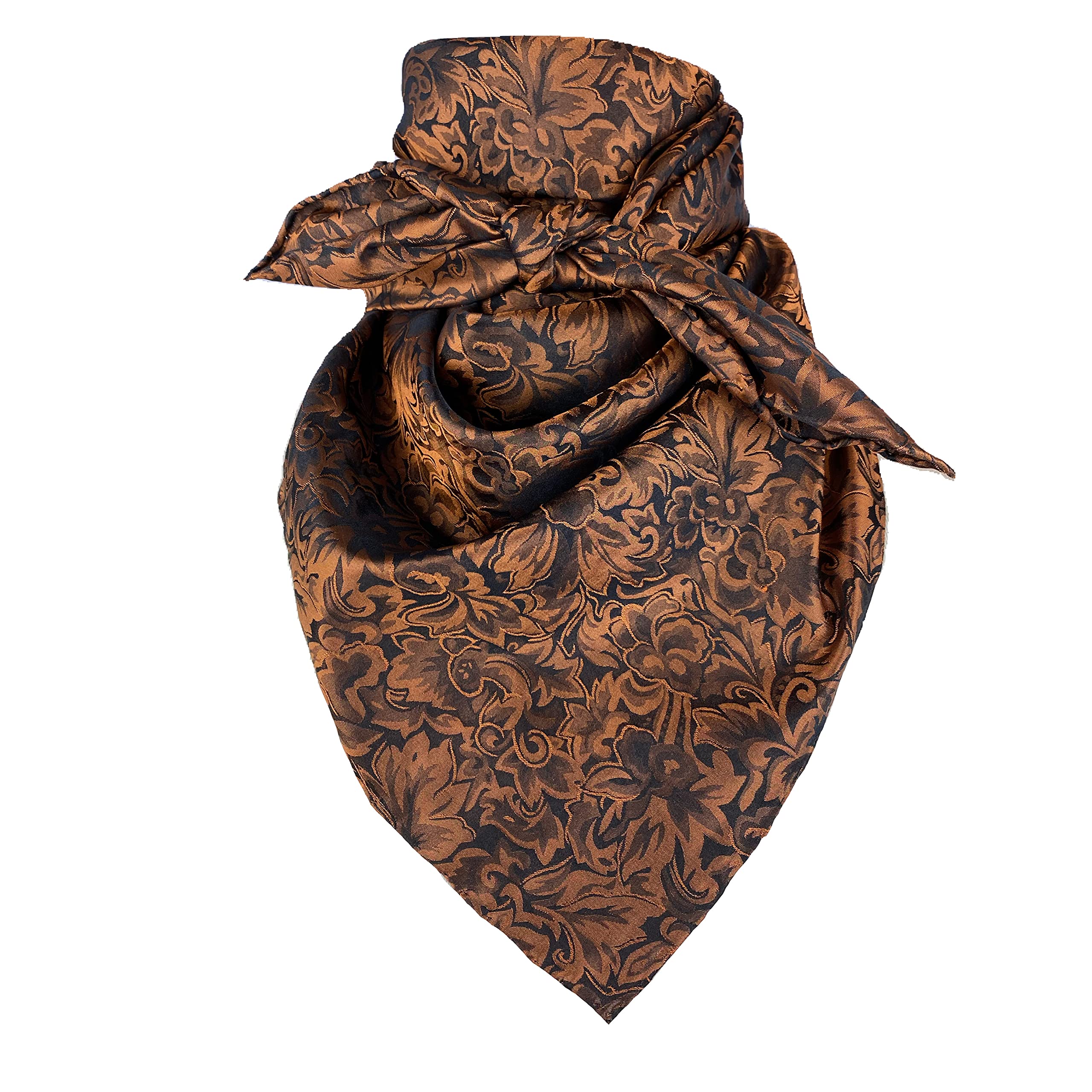 Wyoming Traders Baroque Western Cowboy Buackaroo Wild Rag Bandana 100% Silk Scarf (Rust)