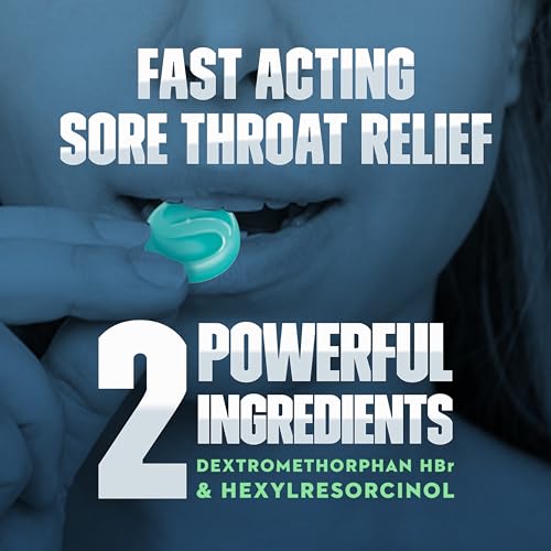 Mucinex Instasoothe Sore Throat Relief + Cough Relief, Sore Throat Lozenges, Cough Drops with Dextromethorphan HBr & Hexylresorcinol, Alpine Herbs & Fresh Mint Flavor Medicated Throat Drops, 40ct