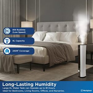 Westinghouse 28-inch Cool Mist Ultrasonic Tower Humidifier, 6L Top Fill Air Humidifier with Essential Oil Diffuser, Adjustable Mist Volume for Large Bedrooms