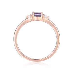 Fine Color Jewels Alexandrite Solitiare Ring with Accents Art Deco Style Rose Gold Rings for Women Valentines Day Gift for Her in Size 5 6 7 8 (Oval Three Stone, 8)