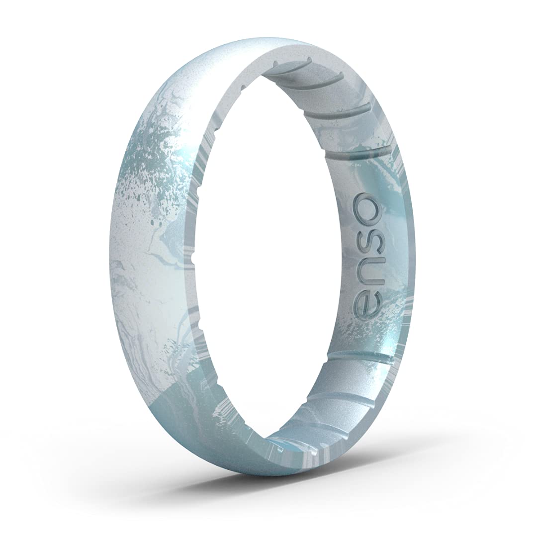 Enso Rings Handcrafted Thin Silicone Ring – Comfortable and Flexible Design – 4.3mm Wide, 1.75mm Thick (Ocean Mist, 10)