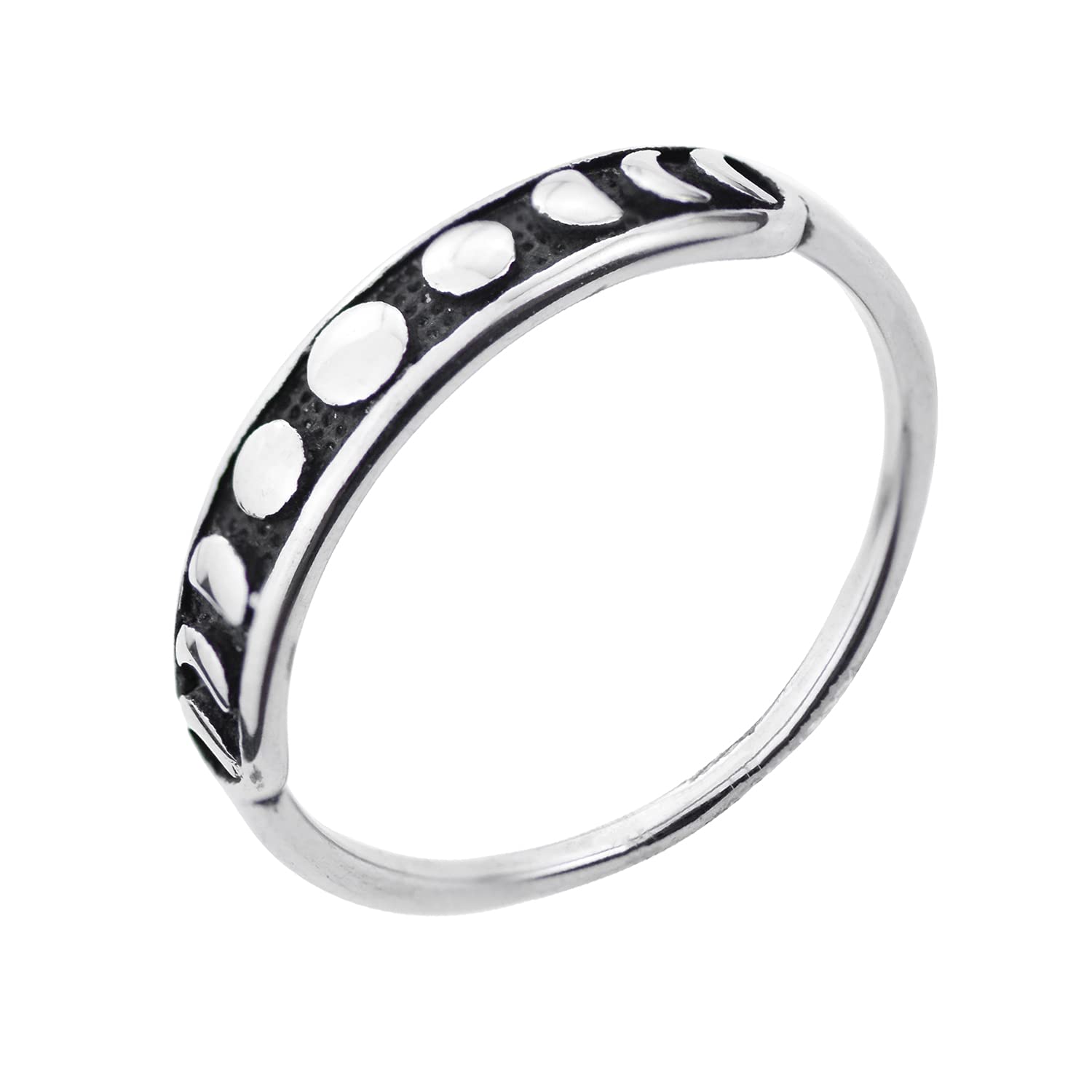 Lunar Eclipse Rings Stainless Steel Moon Round Shape Rings Retro Black Band Moon Silver Wedding Ring Gift For Women&Men Size 10