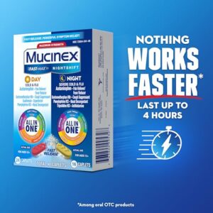 Mucinex Fast-Max Day Cold and Flu & Nightshift Night Severe Cold and Flu Medicine for Adults, Day/Night Combo Pack for Fever, Sore Throat Relief, Decongestant, Cough & Cold Medicines, 40 Caplets