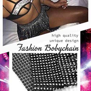 Yokawe Crystal Tassel Skirts Rhinestone Body Chains Sexy Belly Dance Skirt Summer Beach Hip Waist Chain Belt Nightclub Rave Party Jewelry Accessories for Women (Black)