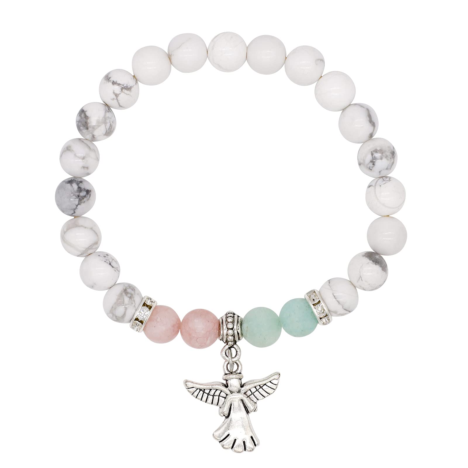 Guardian Angel Charm Bracelets for Women, 8mm Crystal Beaded Memorial Bracelet for loss of Loved one, Encouragement Present, Remembrance Gifts to Show Love, Sympathy, Bereavement, Friendship