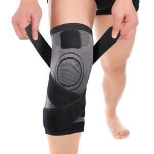 nucamper knee brace for arthritis pain,adjustable compression sleeve for men women pain relief，knee support for injury recovery, meniscus tear,runing,sports,workout (black, medium)