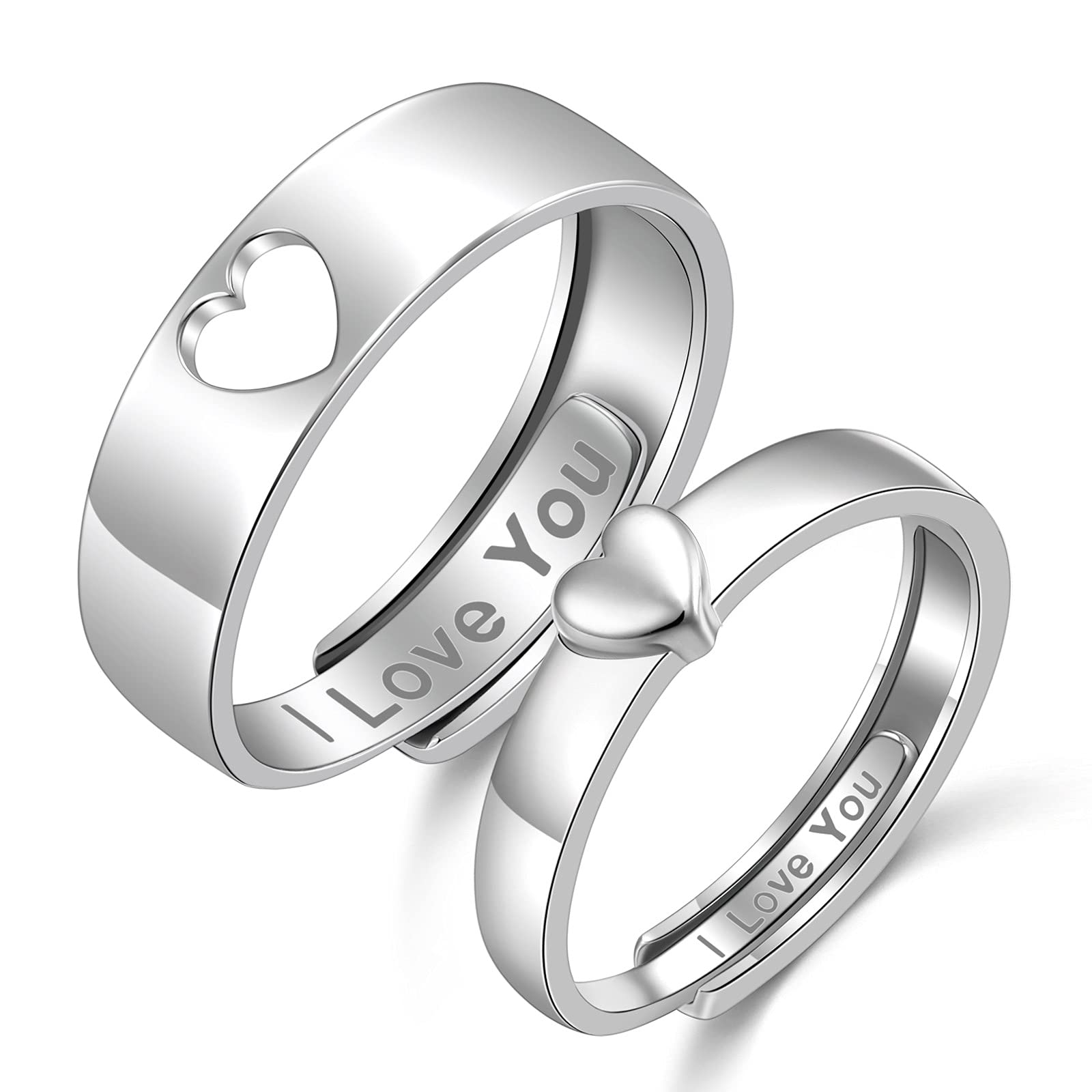 Yearace Couple Rings 925 Sterling Silver Couples Rings for Him and Her Set Matching Heart Promise Rings I Love You Engagement Wedding Ring Matching Rings Adjustable Couple Ring Couples Gifts