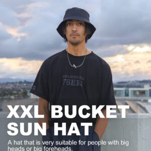 Extra Large Lightweight Bucket Sun Hat,Breathable Travel Cooling Hats,Outdoor Sun Hat for Big Heads 24.5"-25.5" Black