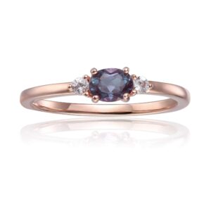 Fine Color Jewels Alexandrite Solitiare Ring with Accents Art Deco Style Rose Gold Rings for Women Valentines Day Gift for Her in Size 5 6 7 8 (Oval Three Stone, 8)