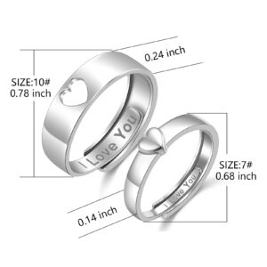 Yearace Couple Rings 925 Sterling Silver Couples Rings for Him and Her Set Matching Heart Promise Rings I Love You Engagement Wedding Ring Matching Rings Adjustable Couple Ring Couples Gifts