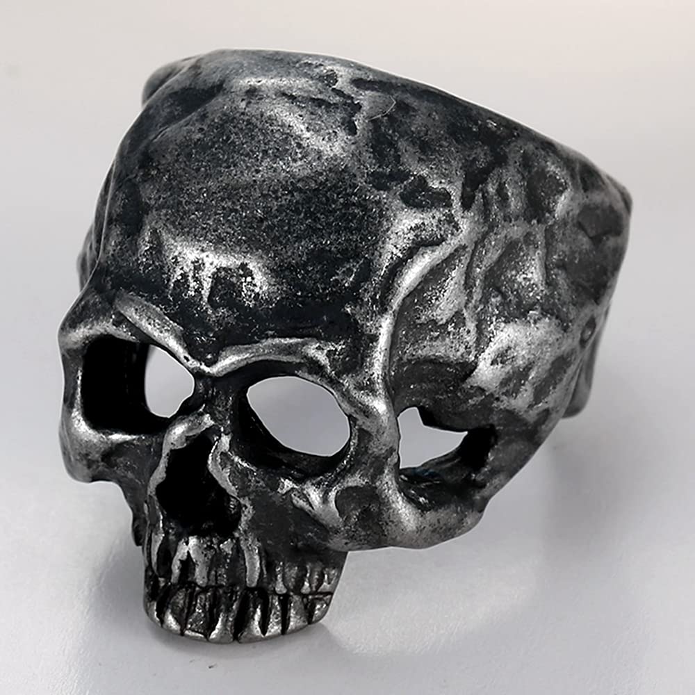 Jude Jewelers Stainless Steel Antique Retro Style Skull Death Gothic Punk Biker Halloween Party Ring (Grey, 6)