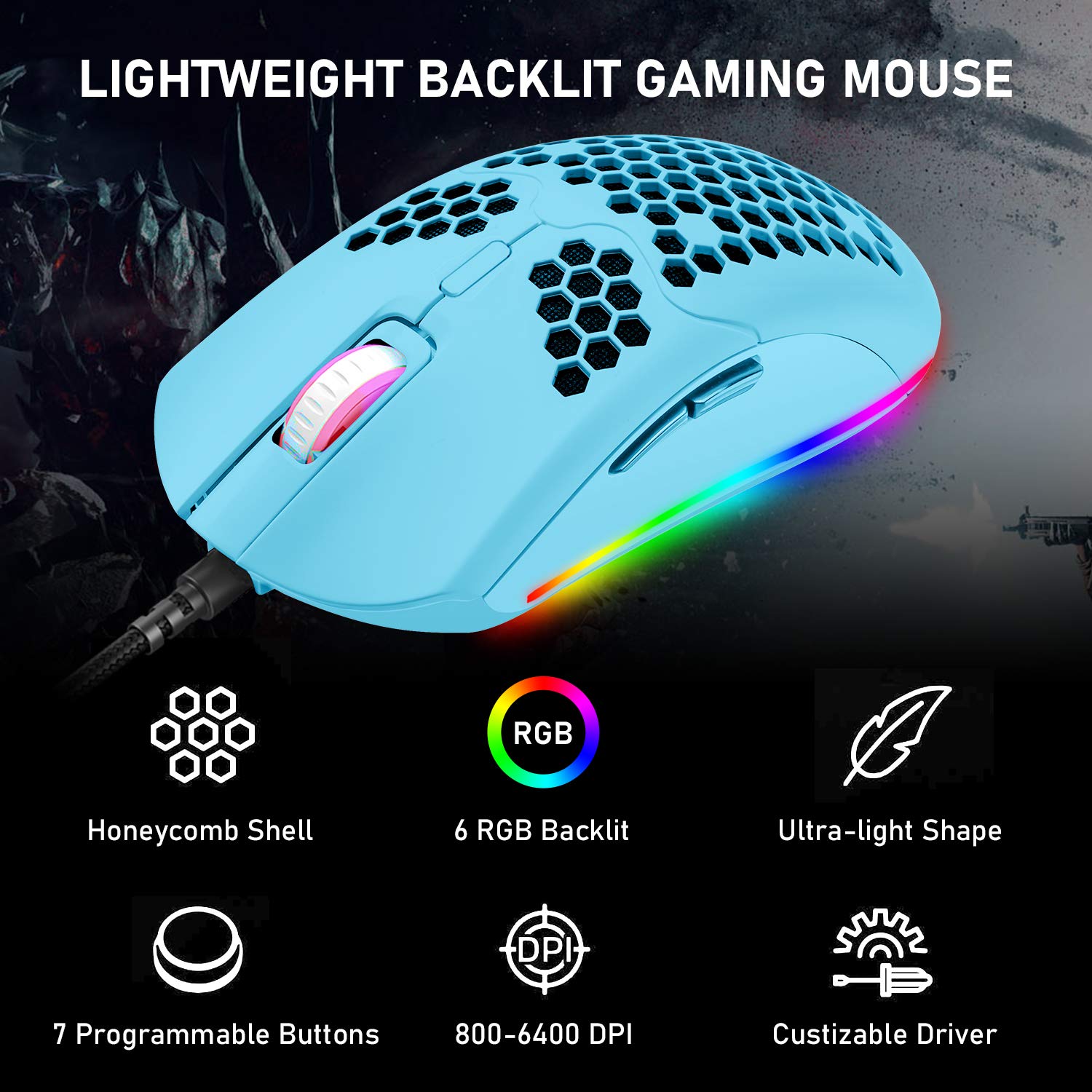 60% Mechanical Gaming Keyboard Mini 68 Keys Wired Type C 18 RGB Backlight Effects,Lightweight RGB 6400DPI Honeycomb Mouse,Large Mouse Pad Compatible With PS4,Xbox,PC,Laptop,MAC (blue/blue switch)