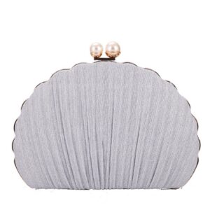 felice ann women mini seashell evening bag clutch handbag chain strap cross-body shoulder bag, pleated silver