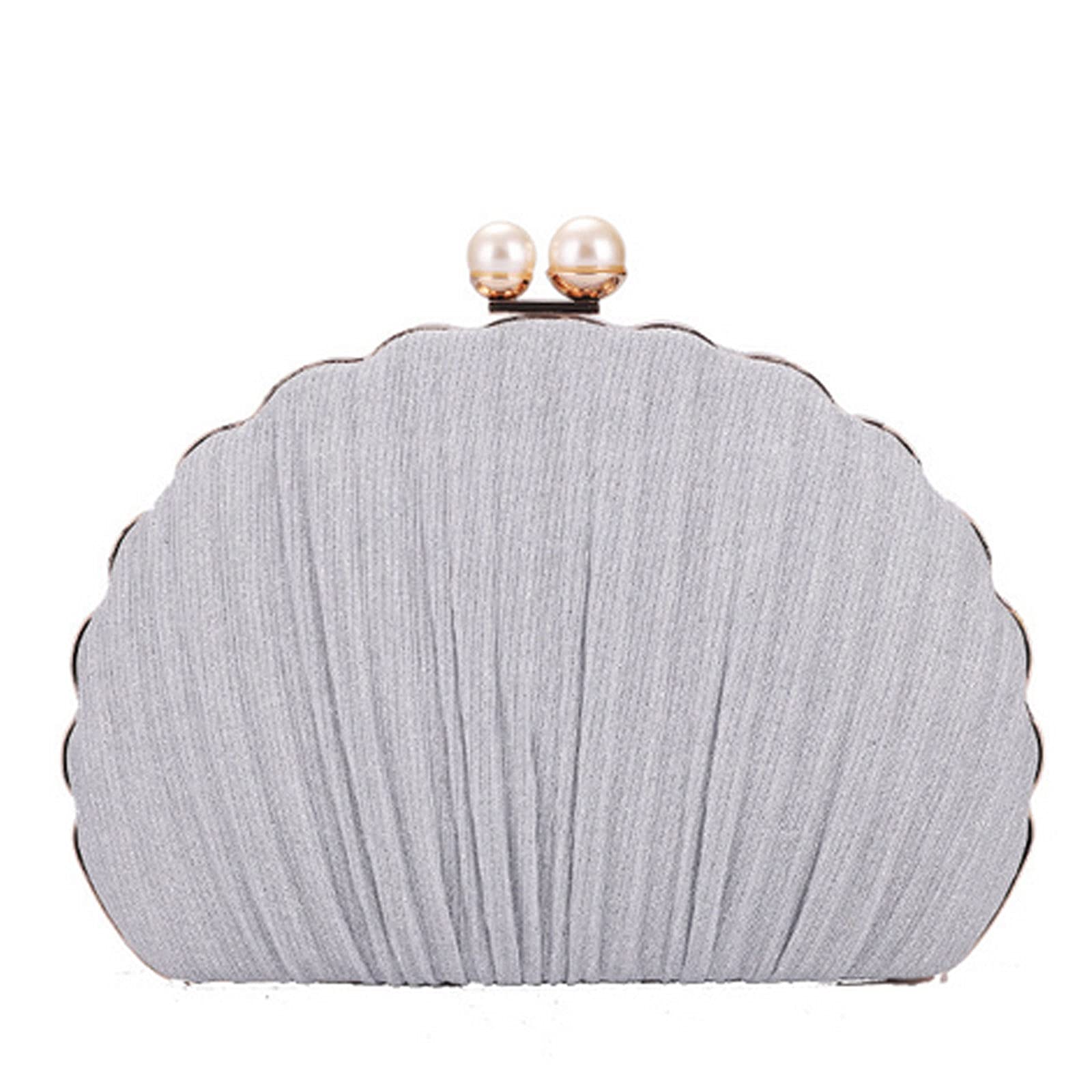 Felice Ann Women Mini Seashell Evening Bag Clutch Handbag Chain Strap Cross-body Shoulder Bag, Pleated Silver