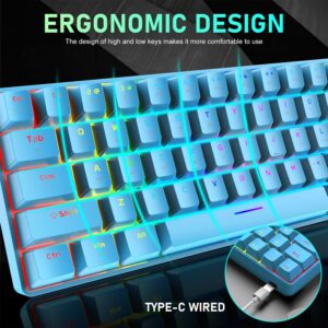 60% Mechanical Gaming Keyboard Mini 68 Keys Wired Type C 18 RGB Backlight Effects,Lightweight RGB 6400DPI Honeycomb Mouse,Large Mouse Pad Compatible With PS4,Xbox,PC,Laptop,MAC (blue/blue switch)