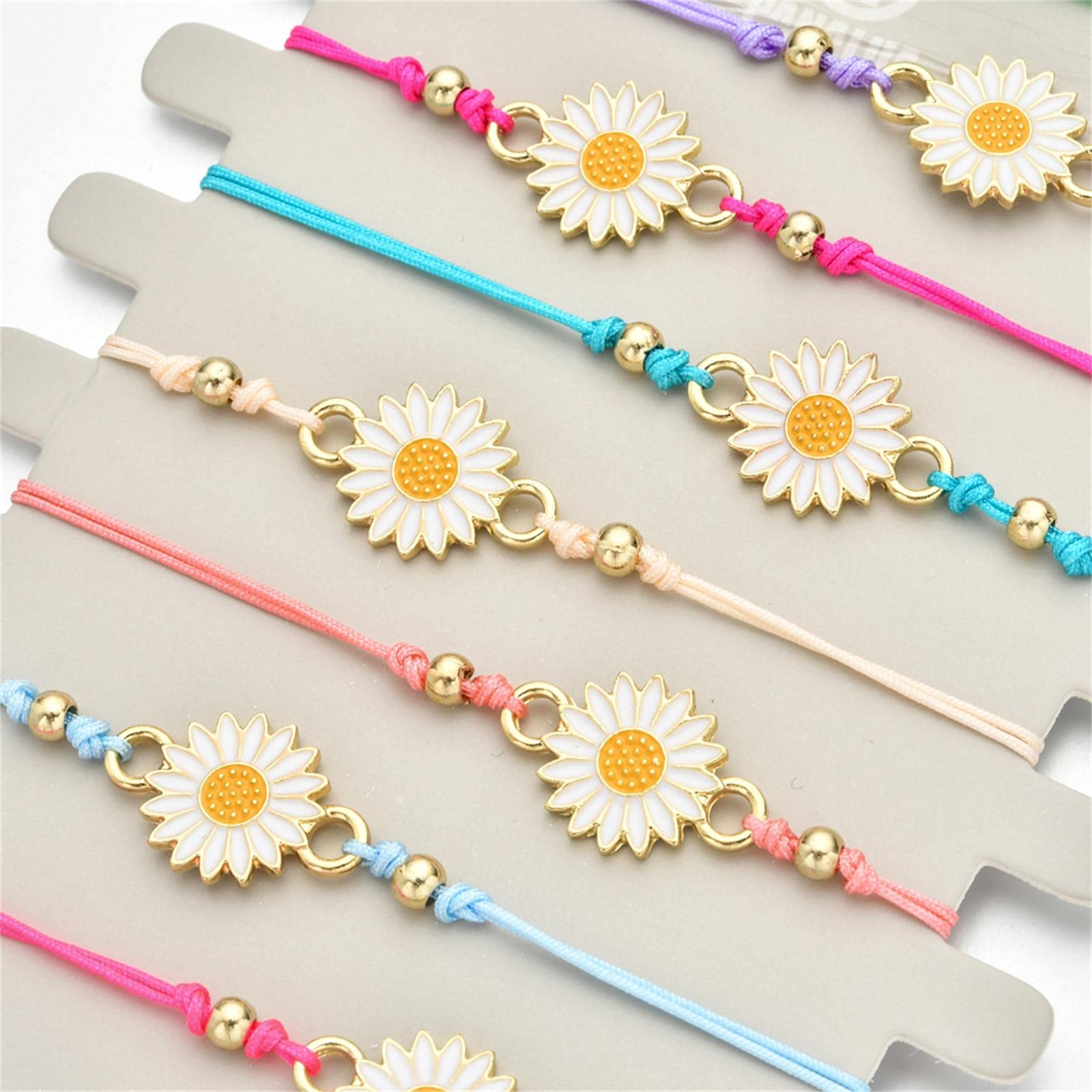 Fuqimanman2020 12 Pcs Handmade Colorful Sunflower Bracelets Set Bohemian Cute Daisy Flower Bracelet for Women Jewelry(A)