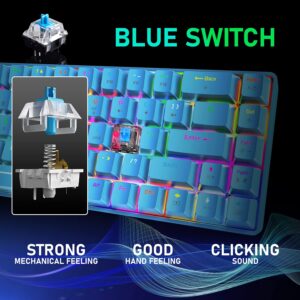 60% Mechanical Gaming Keyboard Mini 68 Keys Wired Type C 18 RGB Backlight Effects,Lightweight RGB 6400DPI Honeycomb Mouse,Large Mouse Pad Compatible With PS4,Xbox,PC,Laptop,MAC (blue/blue switch)