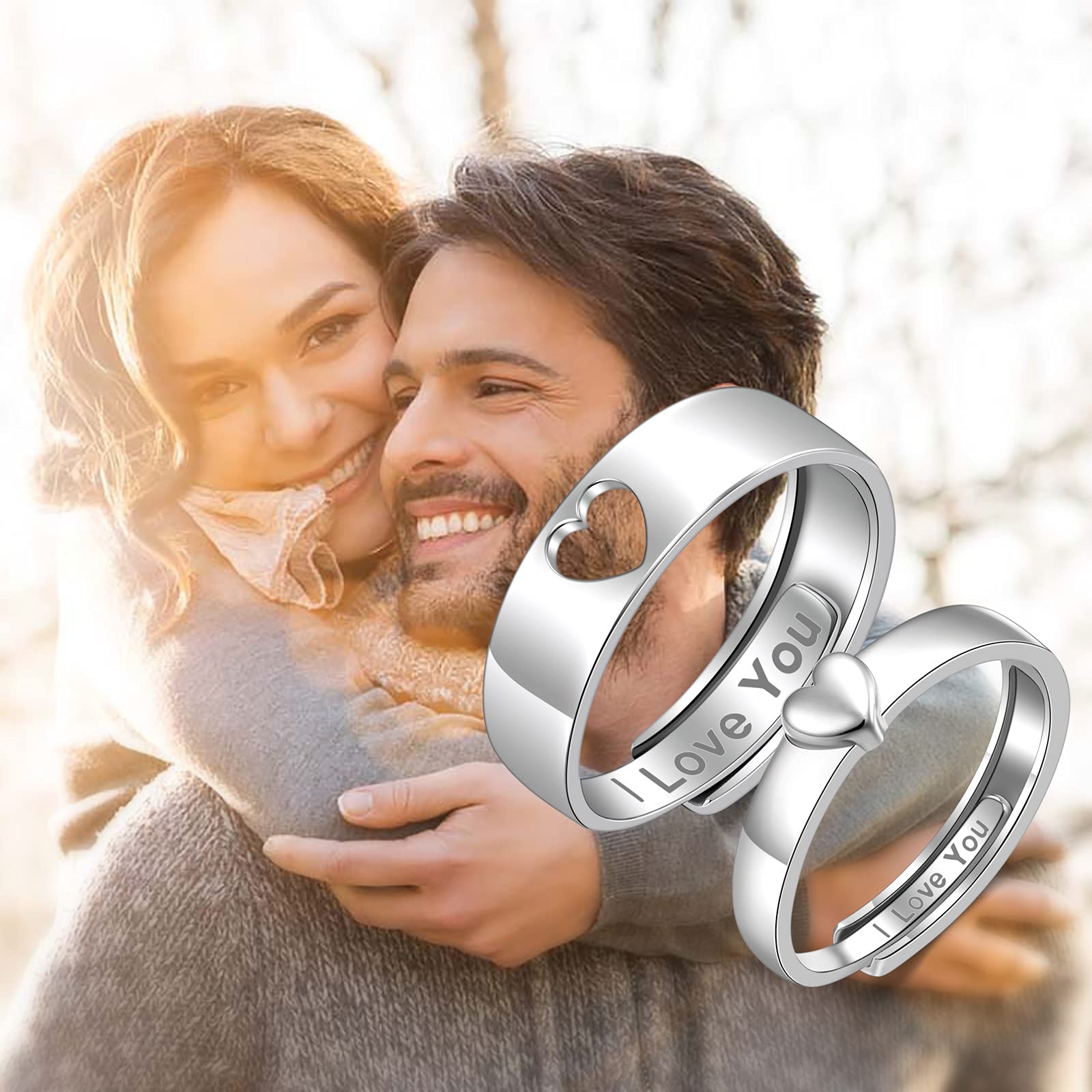 Yearace Couple Rings 925 Sterling Silver Couples Rings for Him and Her Set Matching Heart Promise Rings I Love You Engagement Wedding Ring Matching Rings Adjustable Couple Ring Couples Gifts