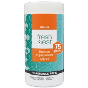 fresh nest fitness equipment wipes - cleaning wipes for yoga mats, pilates studios, gyms, peloton & cycle bikes, spas - fragrance-free wipes surface cleaning for home, office, gym 75-count