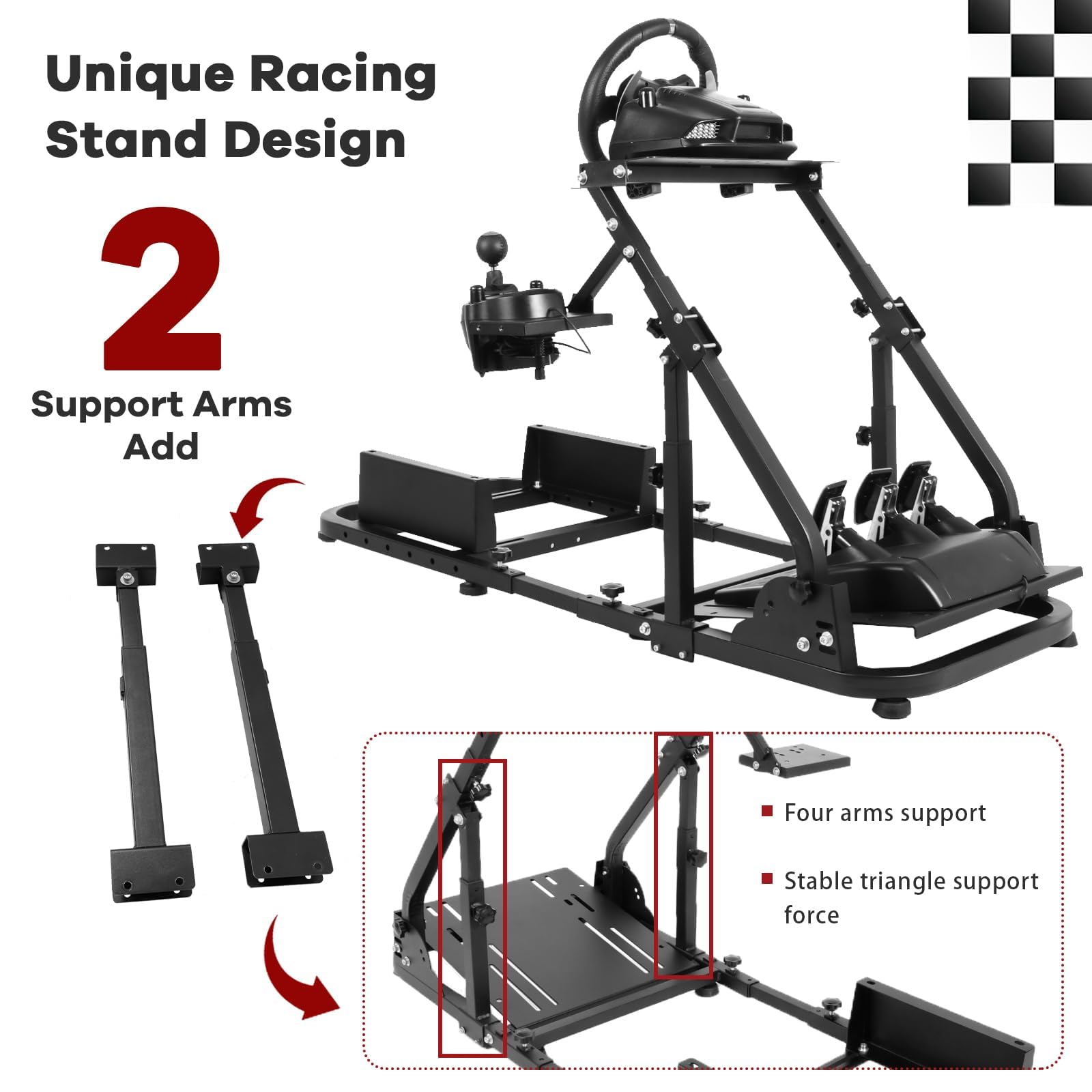 Hottoby Racing Simulator Cockpit Stand Reinforcement Bar Fit for Logitech/Thrustmaster G25 G27 G29 G920 G923 T300RS,Adjustment Sim Bracket,No Steering Wheel,HandBrake,Pedals & Seat