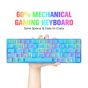 60% Mechanical Gaming Keyboard Mini 68 Keys Wired Type C 18 RGB Backlight Effects,Lightweight RGB 6400DPI Honeycomb Mouse,Large Mouse Pad Compatible With PS4,Xbox,PC,Laptop,MAC (blue/blue switch)