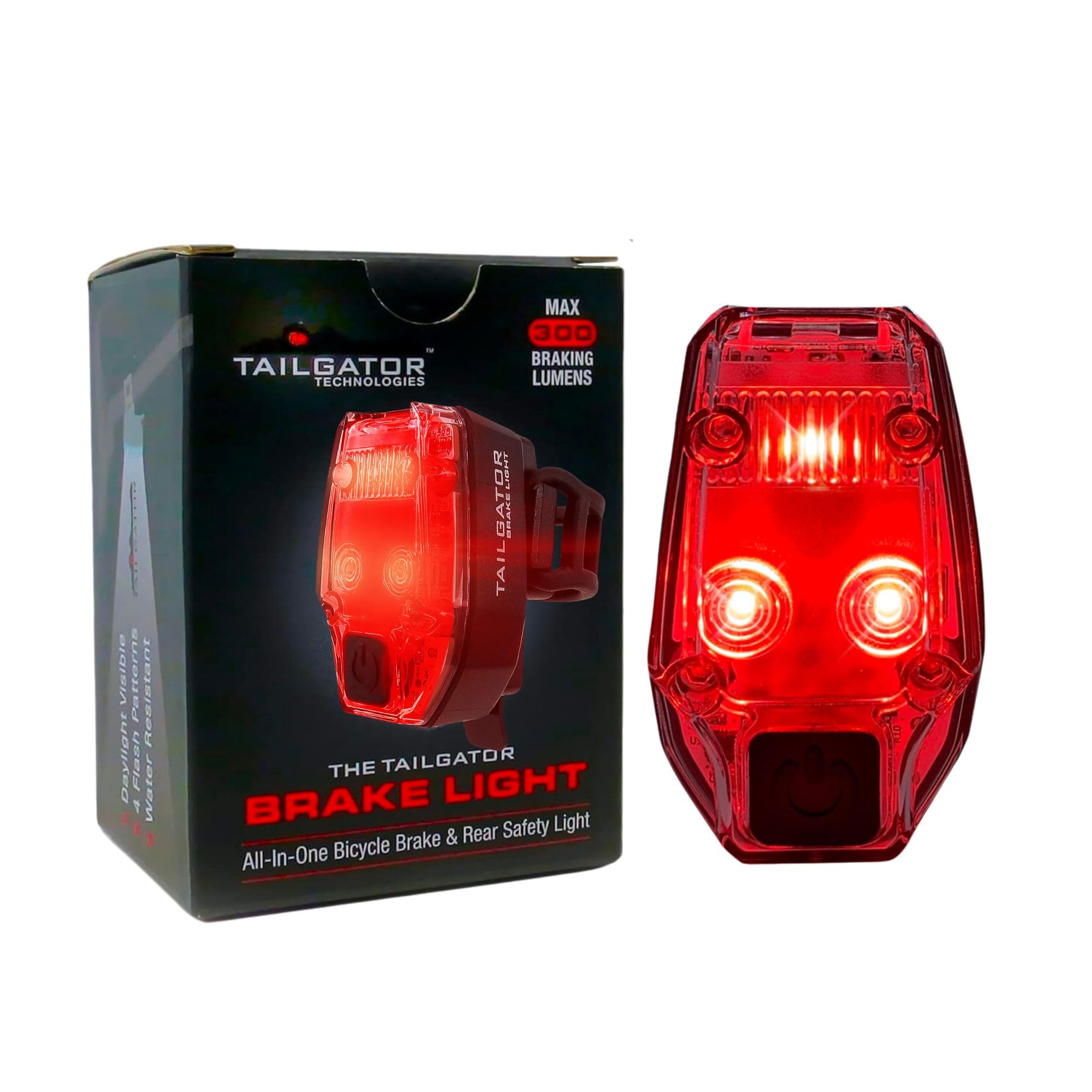 Tailgator Bike Rear Tail Brake LED Light - Accelerometer Brake Sensing Feature - Brightest Light at 300 Lumens - Rechargeable Battery Lasts Up to 60 Hours - Day/Night Visibility - Best Brake Light