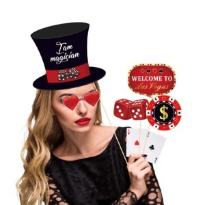 Kristin Paradise 25Pcs Casino Photo Booth Props with Stick, Las Vegas Theme Selfie Props, Poker Night Birthday Party Supplies, Gambling Blackjack Photography Backdrop Decorations