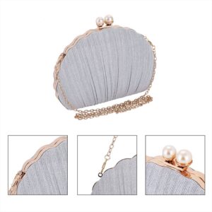 Felice Ann Women Mini Seashell Evening Bag Clutch Handbag Chain Strap Cross-body Shoulder Bag, Pleated Silver