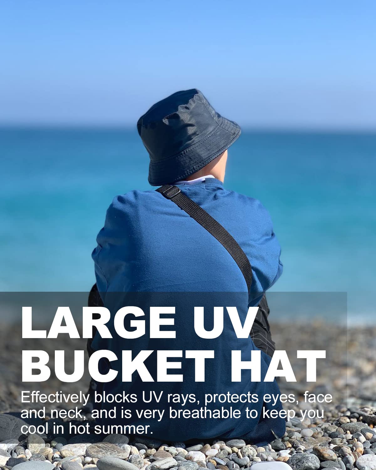 Extra Large Lightweight Bucket Sun Hat,Breathable Travel Cooling Hats,Outdoor Sun Hat for Big Heads 24.5"-25.5" Black