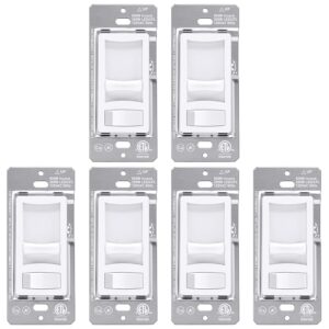 (6 Pack) UNIELE Ultra Slim Dimmer Light Switch, Max 300W Dimmable LED, CFL Lights, 600W Incandescent, Single-Pole or 3 Way LED Slide Dimmer Light Switch, 15A/120V/60Hz, ETL Listed, White