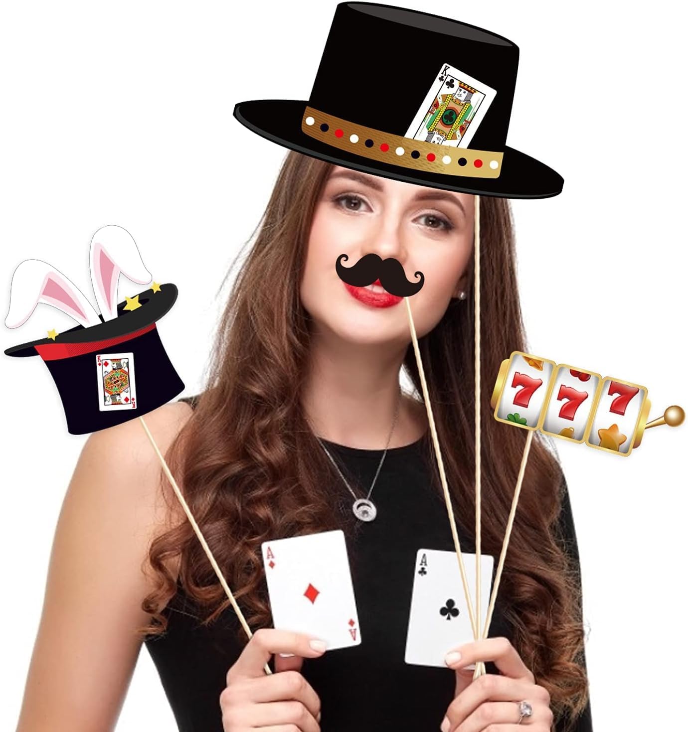 Kristin Paradise 25Pcs Casino Photo Booth Props with Stick, Las Vegas Theme Selfie Props, Poker Night Birthday Party Supplies, Gambling Blackjack Photography Backdrop Decorations