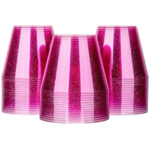 Homy Feel 9 Oz Pink Glitter Plastic Cups 100PCS,Disposable Cocktail Cups,Plastic Wine,Plastic Cups,Drink Cups for Wedding Party, Valentine's Day