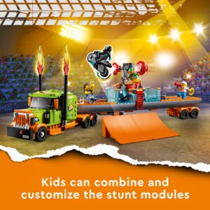 LEGO City Stunt Show Truck 60294 Building Toy Set with Launch Ramps and a Dunk Tank Plus a Flywheel-Powered Stunt Bike