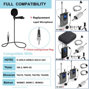 HOTEC Replacement Lapel Microphone with 3.5mm Locking Screw Plug, Unidirectional Microphone Replacement Mic Compatible Wireless Bodypack Microphone System