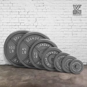 WF Athletic Supply Traditional/Classic 2-Inch Hole Solid Cast Iron Olympic Barbell Weight Plates - Great for Strength Training, Weightlifting, Bodybuilding & Powerlifting, Multiple Choices Available