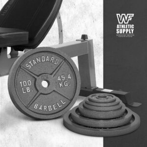 WF Athletic Supply Traditional/Classic 2-Inch Hole Solid Cast Iron Olympic Barbell Weight Plates - Great for Strength Training, Weightlifting, Bodybuilding & Powerlifting, Multiple Choices Available