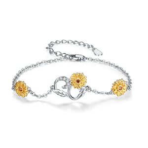 Cuoka Sunflower Bracelet 925 Sterling Silver Sunflower Jewelry For Women Girlfriend with Box